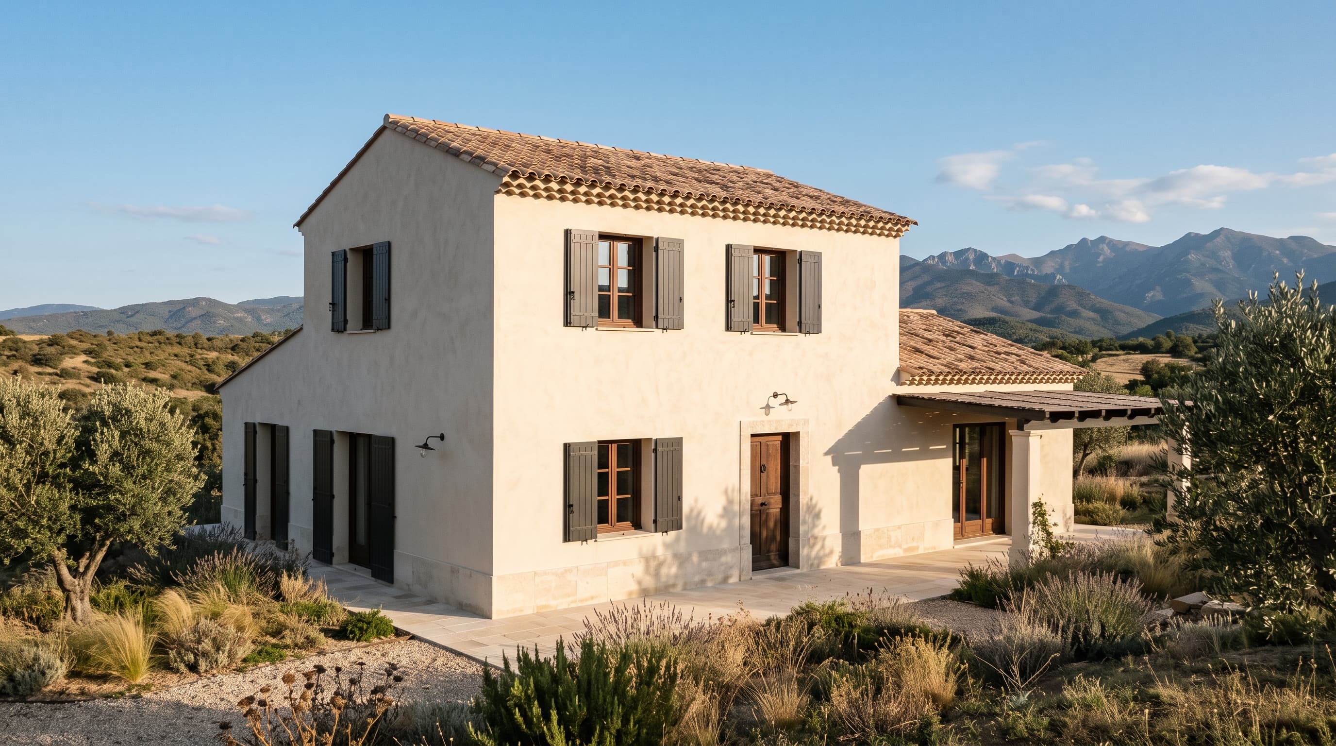 Façade rénovée d’une maison méditerranéenne à Thuir